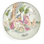 A rare Chinese export famille rose porcelain saucer with European mythological decoration,