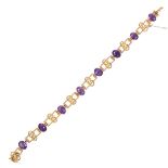 9 ct yellow gold amethyst and pearl bracelet.