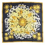 A Hermes Paris 'Fleurs et Carlines' silk square scarf. Designed by Vladimir Rybaltchenko for Hermes.