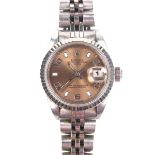 Rolex Oyster Perpetual Date stainless steel lady's wristwatch. Ref. 69173. Year 1987.