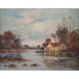 Demester, Eugene b1914 d?, French, Au Bord de la Riviere. 11 x 13.5 ins., (28 x 35 cms.