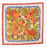 A Hermes Paris 'Les Perroquets' silk square scarf. Designed by Joachim Metz for Hermes.