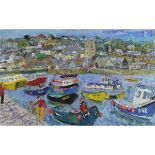 Weir, Linda Mary b1951 British AR, High Tide early Summer, St Ives Harbour. 12 x 19 ins., (30.