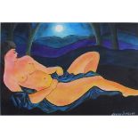 Diaz, Lorius Contemporary Recumbent Nude. 10.5 x 15.5 ins., (26.5 x 39.5 cms.