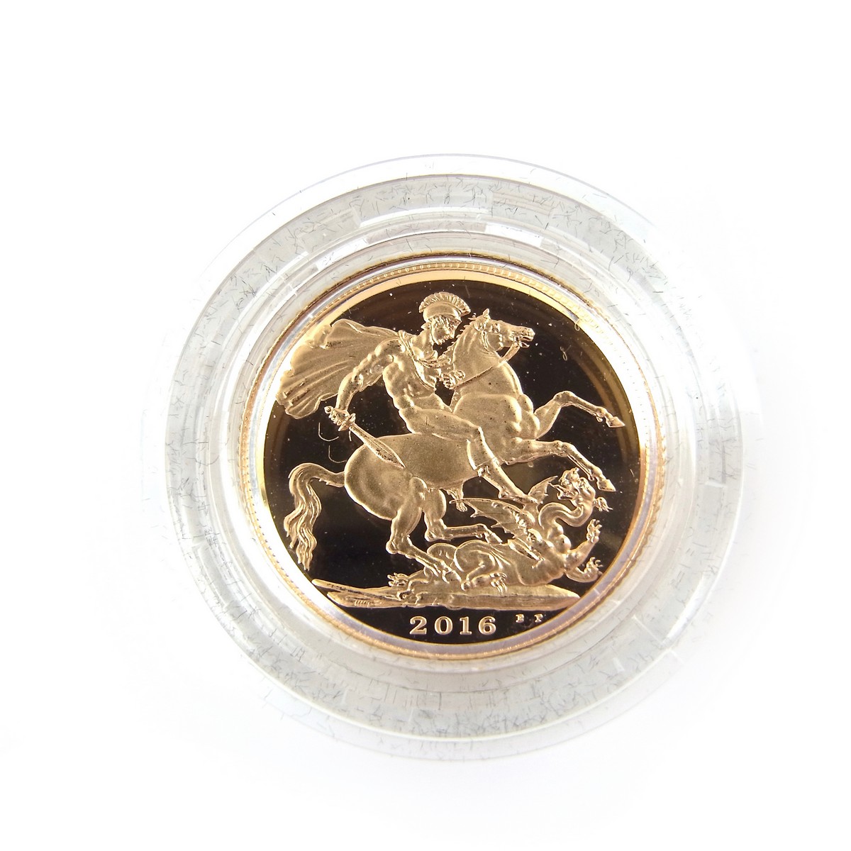 Limited edition 2016 gold proof sovereign. James Butler limited release portrait.