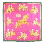 A Hermes Paris 'Carrousel' silk square scarf. Designed by Christiane Vauzelles for Hermes.