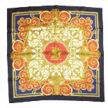 A Hermes Paris 'Les Tuileries' silk square scarf. Designed by Joachim Metz for Hermes.