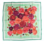 A Hermes Paris 'Roseraie' silk square scarf. Designed by Christine Vauzelles for Hermes.