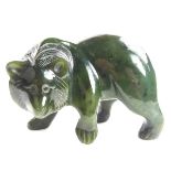 A Siberian spinach jade carving of a bear. 3.8 in (9.7 cm) length.