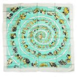 A Hermes Paris 'Carrosserie' silk square scarf. Designed by Philippe Ledoux for Hermes.