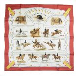 A Hermes Paris 'Cadre Noir' equestrian silk square scarf. Designed by Colonel G Margot for Hermes.