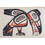 Diesing, Freda 1925-2002 Canadian, Raven finds Mankind in a Clamshell. 13 x 18.75 ins., (33 x 47.