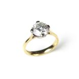 18 ct yellow gold diamond solitaire ring. The round brilliant cut diamond weighing approx. 2.