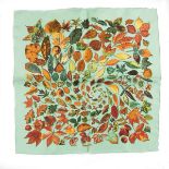 A small Hermes Paris 'Feuilles d'Automne' silk square scarf.