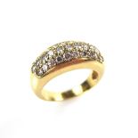 18 ct yellow gold diamond cluster ring. Set with thirty-one round brilliant cut diamonds.