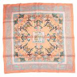 A Hermes Paris 'Early America' silk square scarf. Designed by Francoise de la Perriere for Hermes.