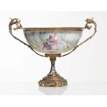 Coppa in porcellana dipinta, smalti e bronzo, F. Rolli, France, fine del XIX sec.