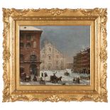 Angelo Inganni (Brescia 1807 - Gussago 1880), attribuito a, “Nevicata a Milano”.