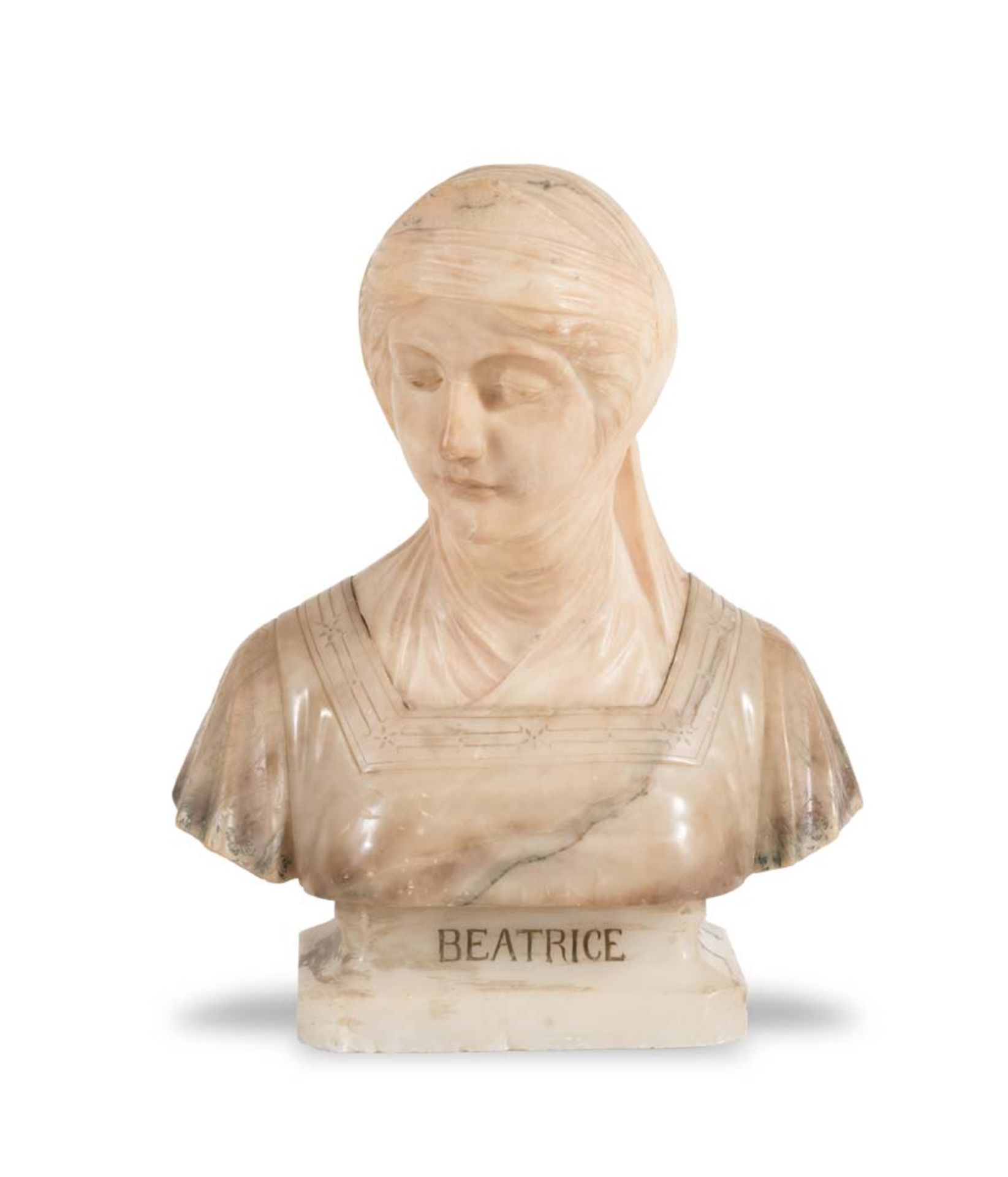 Busto in alabastro raffigurante “Beatrice”, Volterra, inizio del XX sec.