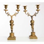 Coppia di candelabri in bronzo dorato con figure di Atlante, Francia, XIX sec.