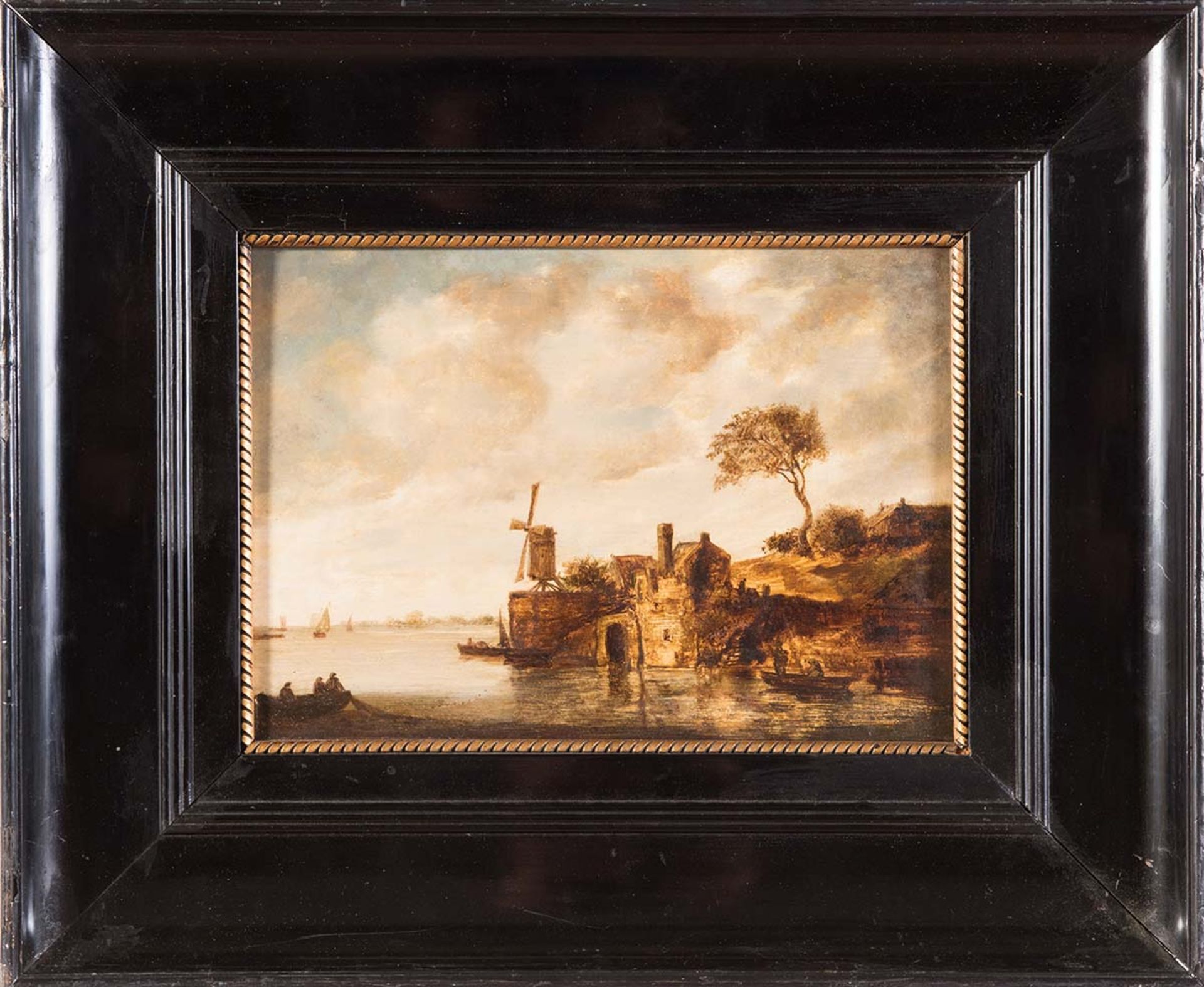 Jan van Goyen (Leida 1596 – L'Aia 1656), seguace di, “Paesaggio costiero”.