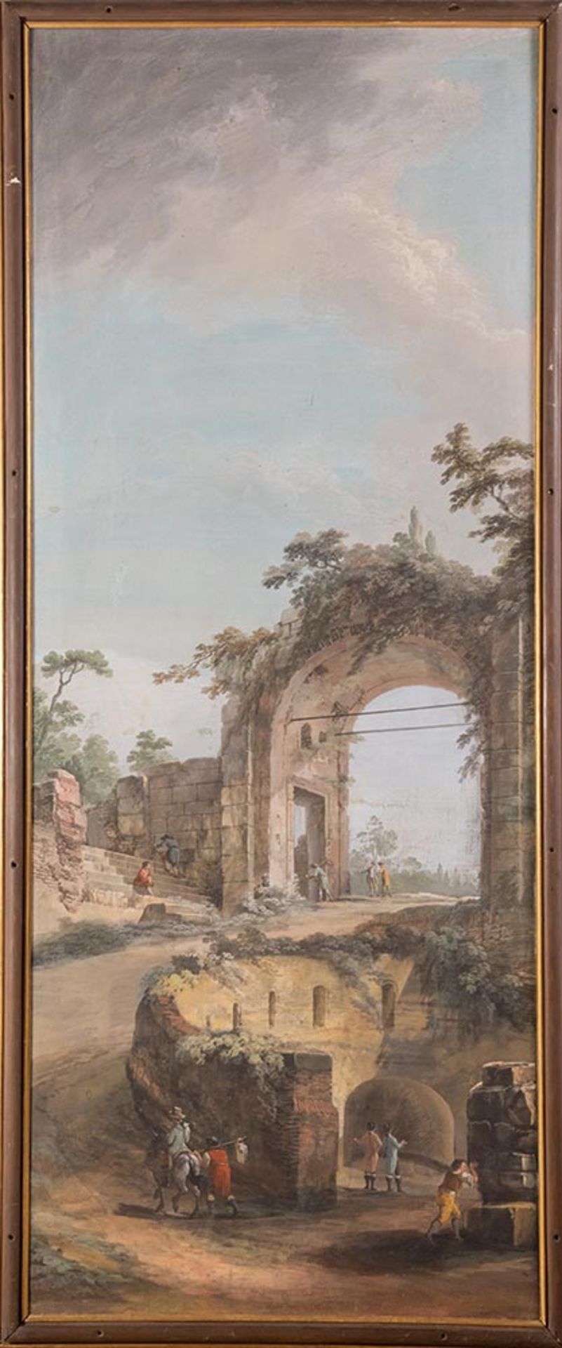 Vincenzo Martinelli (Bologna 1737 - 1807), “Paesaggio con architettura e figure”.