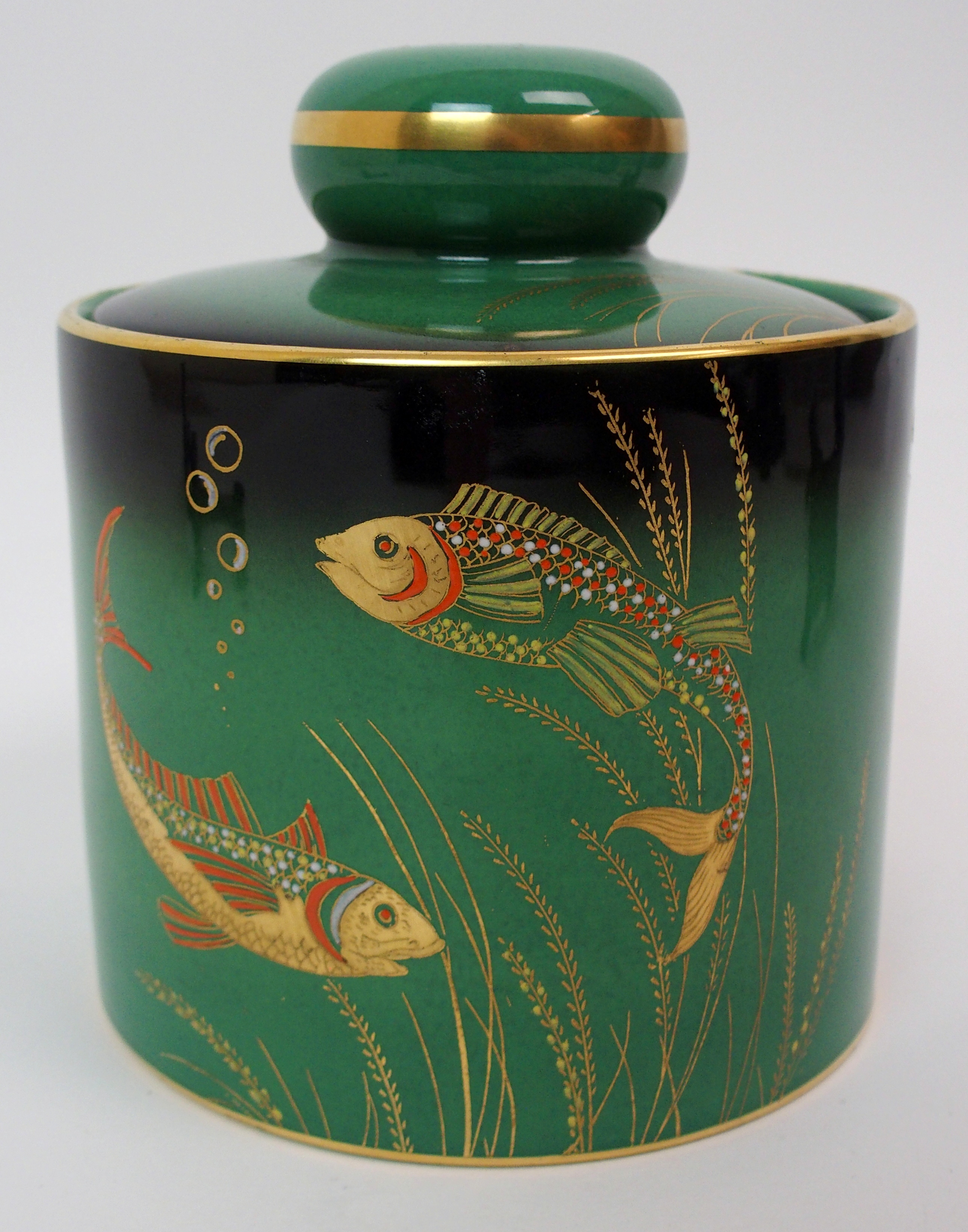 A Carlton Ware for Dunhill 1930s tobacco jar decorated in the River Fish pattern, each side - Image 7 of 10