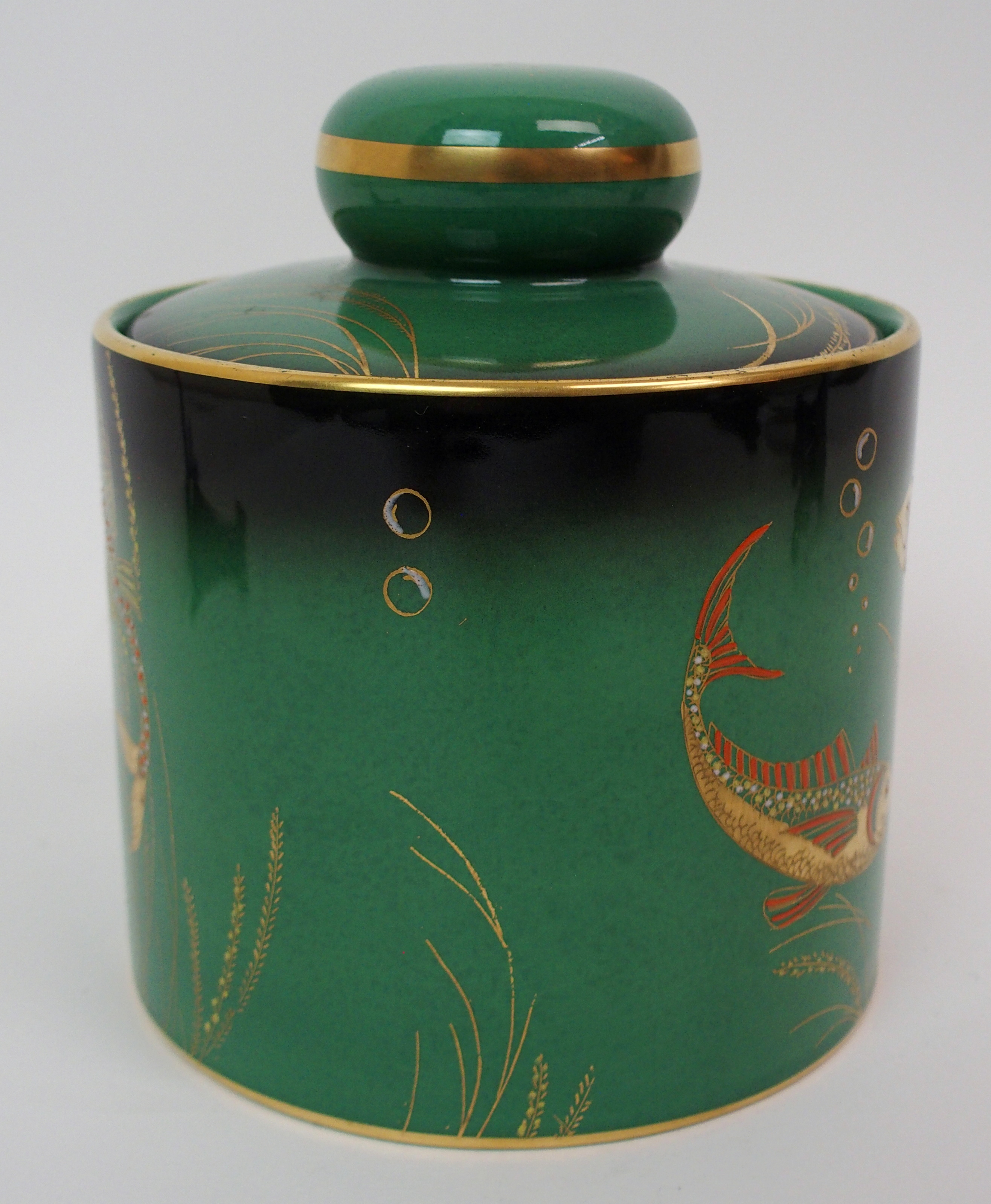 A Carlton Ware for Dunhill 1930s tobacco jar decorated in the River Fish pattern, each side - Image 6 of 10