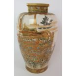 A Satsuma baluster vase painted with Mikoshi procession with many figures and with flag poles within