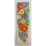 A CLARICE CLIFF BIZARRE WALL PLAQUE of rectangular form with moulded and colourful painted flowers