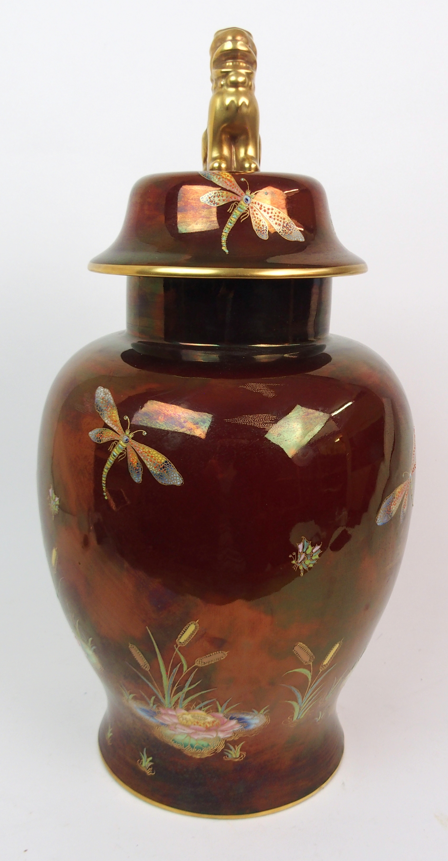 A CARLTON WARE ROUGUE ROYALE JAR AND COVER the body decorated with bullrushes, waterlilies and - Image 5 of 12