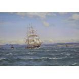 PATRICK DOWNIE RSW (SCOTTISH 1854 - 1945) OUTWARD BOUND, FIRTH OF CLYDE Watercolour and gouache,