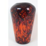 A MONART GLASS VASE shape number QA III, the tapering orange body with mottled blue/green creating a