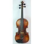 AN EARLY ONE PIECE BACK VIOLIN stamped Remenzi, with interior paper label Laurentius Storioni