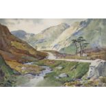 •WILLIAM SEMPLE (SCOTTISH 1896 - 1964) ROAD THROUGH A GLEN, ARRAN Watercolour and gouache, signed,