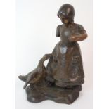 A.J. SCOTTE (1885-1905) - A PATINATED BRONZE FIGURE OF A DUTCH GIRL AND GOOSE incised signature to