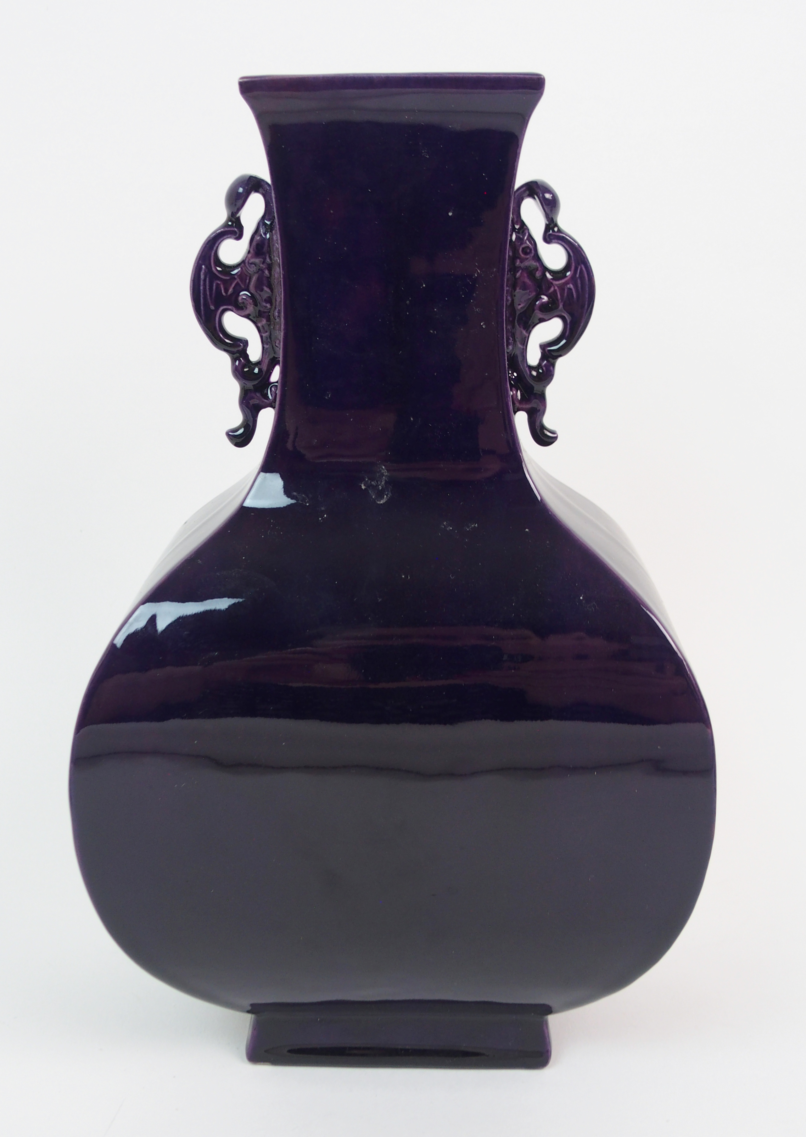 A CHINESE MONOCHROME SQUARE BALUSTER SHAPED VASE with pierced handles, 20th Century, 28cm high and a - Image 6 of 10