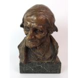 HANS MULLER (AUSTRIAN 1873-1937) A BRONZE BUST modelled as an old man, incised signature to reverse,