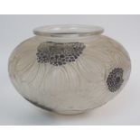 A LALIQUE DAHLIAS PATTERN BOWL circa 1930's, the frosted glass with black detail, signed to base rim