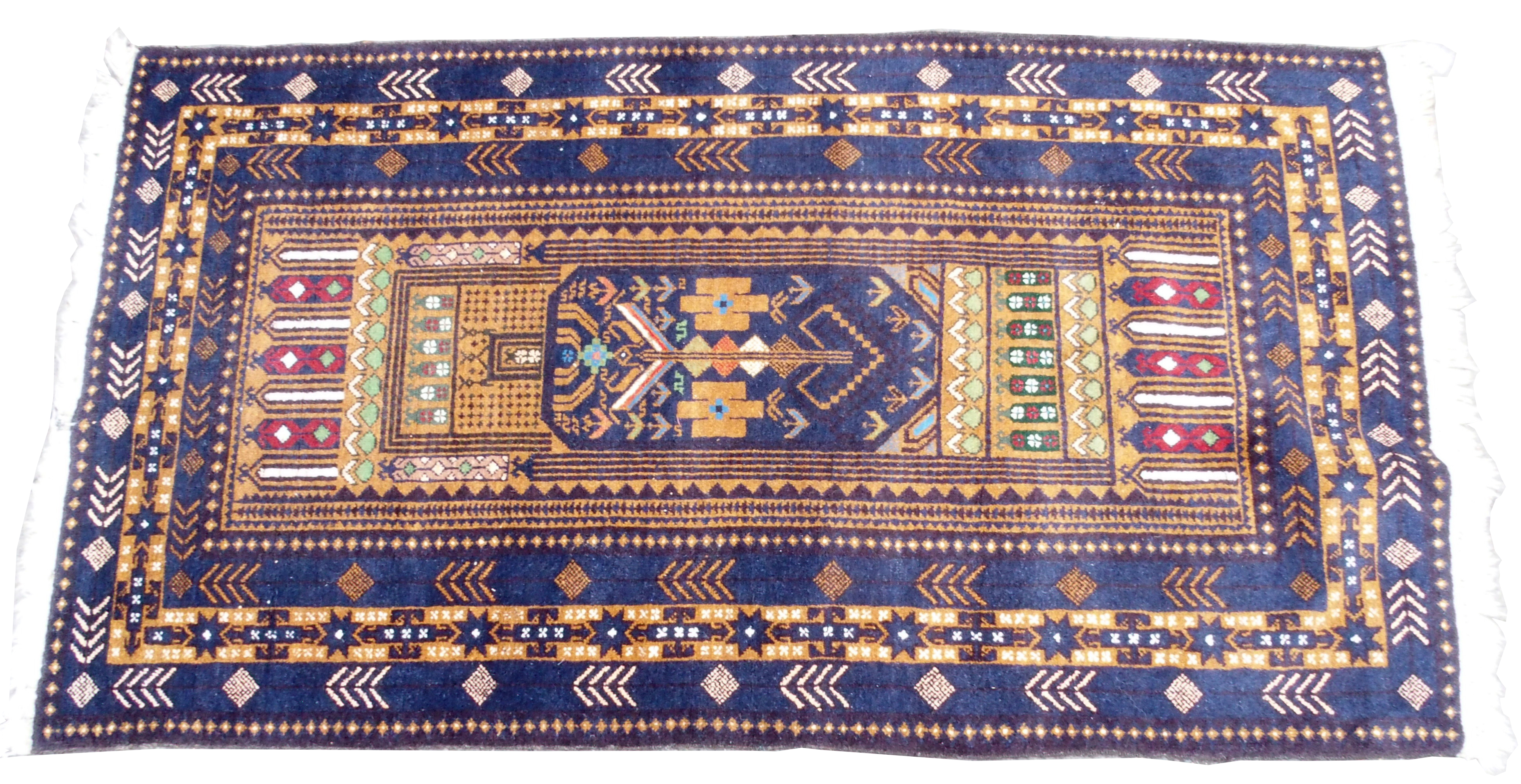 A QUASQAI RUG with ten columns with geometric design, 213cm x 127cm and a blue ground Eastern rug - Image 3 of 10