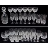 A SUITE OF WATERFORD COLLEEN PATTERN GLASSWARE including four brandy glasses, six wine glasses,