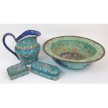 A CANTONESE ENAMEL WASH BASIN painted allover with fruit and flowers (damages), 42.5cm diameter,