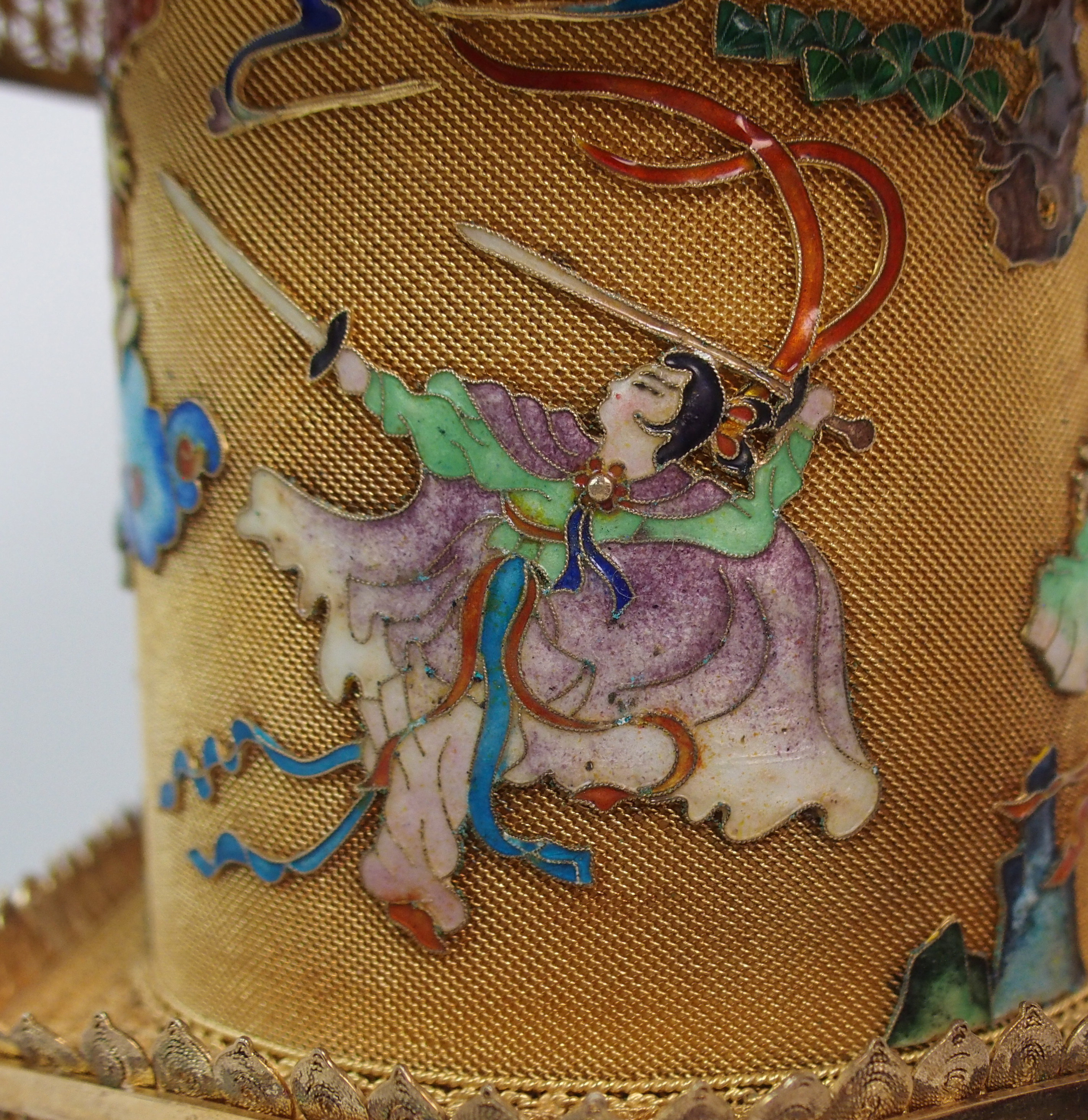 A CHINESE GILT METAL, ENAMEL AND HARDSTONE HEXAGONAL PAGODA CENSER decorated with a peacock finial - Image 4 of 10