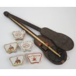 A CHINESE SET OF BONE OPIUM SCALES with metal weight and pans within a boxwood case, 43cm long and