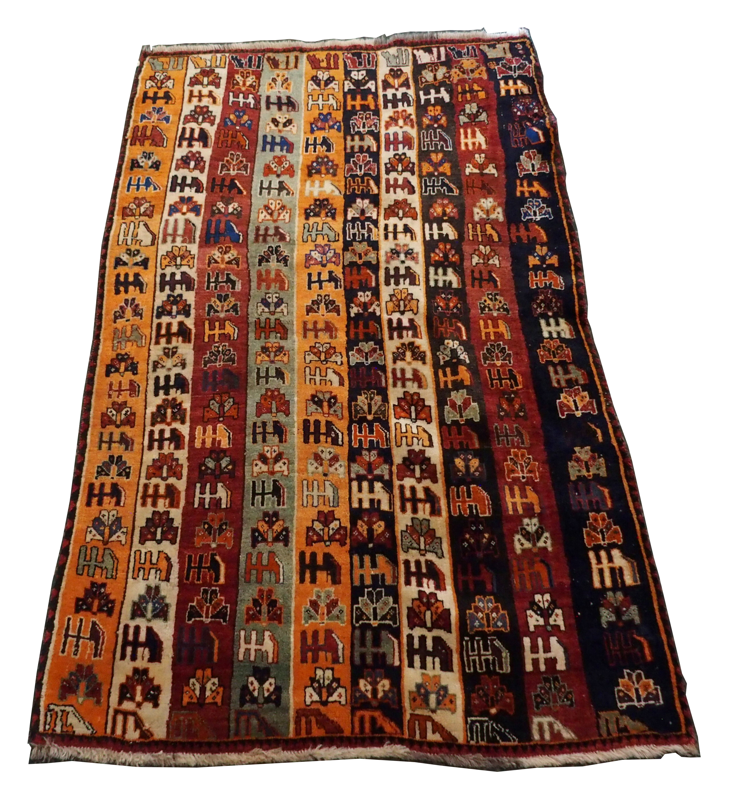 A QUASQAI RUG with ten columns with geometric design, 213cm x 127cm and a blue ground Eastern rug - Image 2 of 10