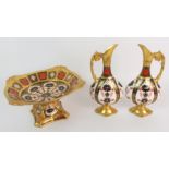 A ROYAL CROWN DERBY TAZZA pattern 1128, circa 1974, 26.2cm diameter, together with a pair of