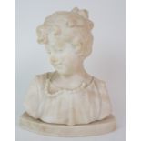 AN ALABASTER BUST OF A GIRL upon plinth base, unsigned, 24cm high Condition Report: Available upon