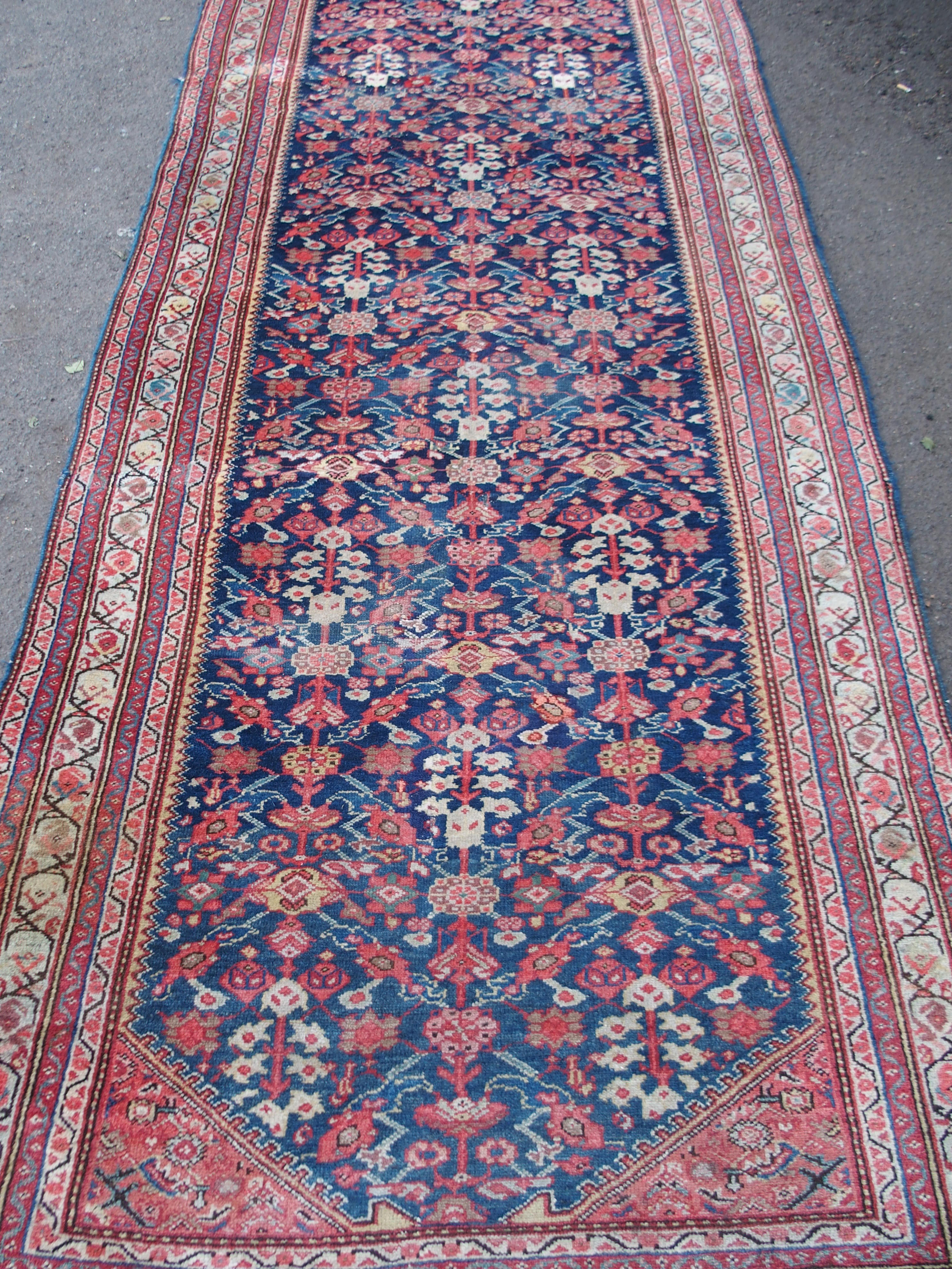 A HAMADAN BLUE GROUND RUNNER with allover design and multiple borders, 393cm x 134cm Condition - Image 3 of 5