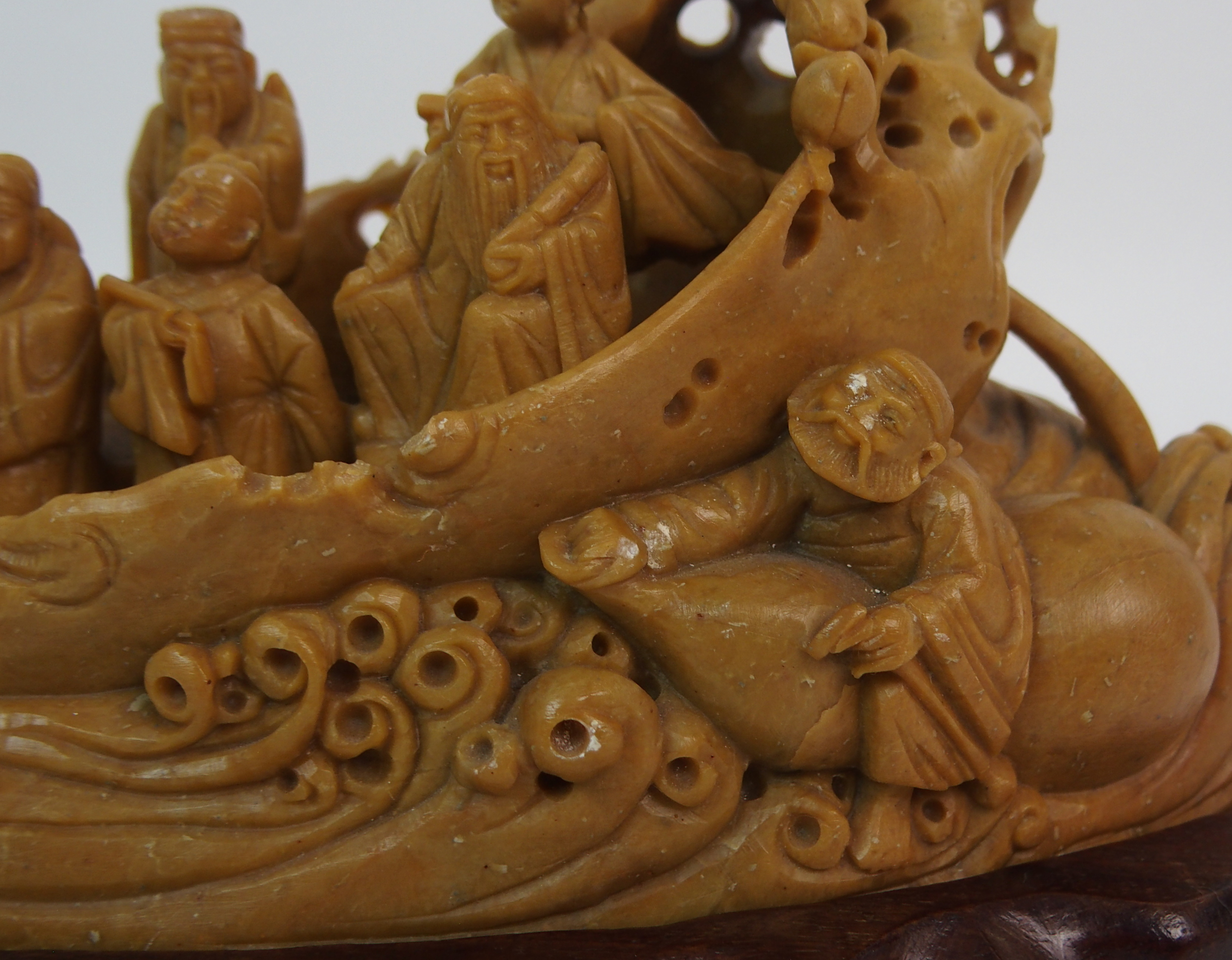A CHINESE SOAPSTONE CARVING OF BUDDHA 17.5cm high, wood stand, peacock and hen on rockwork, 17cm - Image 9 of 10