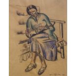 •WILLIAM MCCANCE (SCOTTISH 1894 - 1970) WOMAN READING Pastel and conte on paper, signed and dated